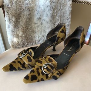 Prada Olive Green Calf Hair Kitten Heels